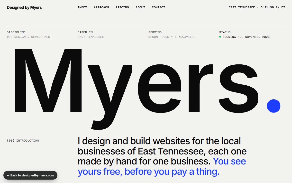 Preview of the Swiss direction: a minimal, typographic version of this site